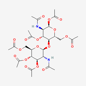 Chemical structure of (2R,3R,4R,5S,6R)-3-acetamido-5-(((2S,3R,4R,5S,6R)-3-acetamido-4,5-diacetoxy-6-(acetoxymethyl)tetrahydro-2H-pyran-2-yl)oxy)-6-(acetoxymethyl)tetrahydro-2H-pyran-2,4-diyl diacetate