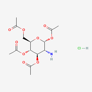 Chemical structure of (2R,3R,4R,5S,6R)-6-(Acetoxymethyl)-3-aminotetrahydro-2H-pyran-2,4,5-triyl triacetate hydrochloride