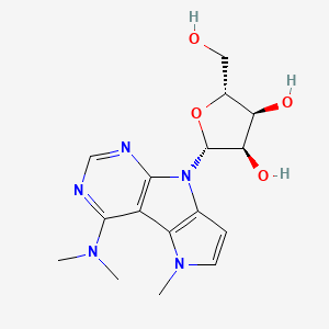Chemical structure of (2R,3R,4S,5R)-2-(4-(dimethylamino)-5-methylpyrrolo[2',3':4,5]pyrrolo[2,3-d]pyrimidin-8(5H)-yl)-5-(hydroxymethyl)tetrahydrofuran-3,4-diol