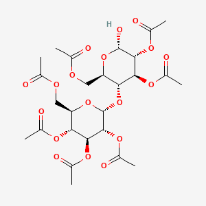 Chemical structure of (2R,3R,4S,5R,6R)-2-(acetoxymethyl)-6-(((2R,3R,4S,5R)-1,4,5-triacetoxy-2-hydroxy-6-oxohexan-3-yl)oxy)tetrahydro-2H-pyran-3,4,5-triyl triacetate
