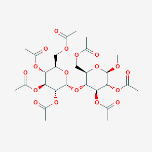 Chemical structure of (2R,3R,4S,5R,6R)-2-(acetoxymethyl)-6-(((2R,3R,4S,5R,6R)-4,5-diacetoxy-2-(acetoxymethyl)-6-methoxytetrahydro-2H-pyran-3-yl)oxy)tetrahydro-2H-pyran-3,4,5-triyl triacetate