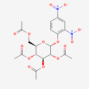Chemical structure of (2R,3R,4S,5R,6R)-2-(acetoxymethyl)-6-(2,4-dinitrophenoxy)tetrahydro-2H-pyran-3,4,5-triyl triacetate