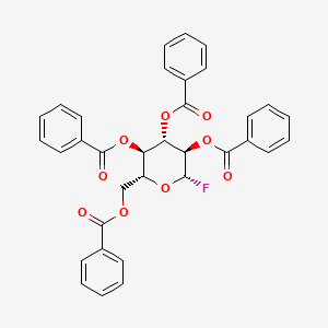 Chemical structure of (2R,3R,4S,5R,6S)-2-((benzoyloxy)methyl)-6-fluorotetrahydro-2H-pyran-3,4,5-triyl tribenzoate