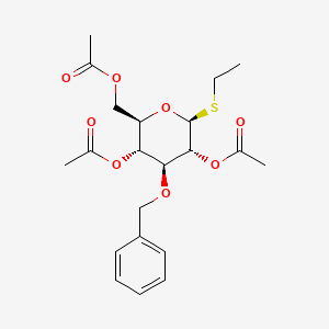 Chemical structure of (2R,3R,4S,5R,6S)-2-(acetoxymethyl)-4-(benzyloxy)-6-(ethylthio)tetrahydro-2H-pyran-3,5-diyl diacetate