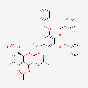 Chemical structure of (2R,3R,4S,5R,6S)-2-(acetoxymethyl)-6-((3,4,5-tris(benzyloxy)benzoyl)oxy)tetrahydro-2H-pyran-3,4,5-triyl triacetate