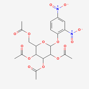 Chemical structure of (2R,3R,4S,5R,6S)-2-(acetoxymethyl)-6-(2,4-dinitrophenoxy)tetrahydro-2H-pyran-3,4,5-triyl triacetate