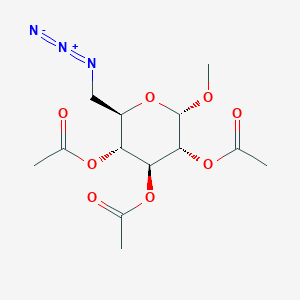 Chemical structure of (2R,3R,4S,5R,6S)-2-(azidomethyl)-6-methoxytetrahydro-2H-pyran-3,4,5-triyl triacetate