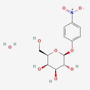 Chemical structure of (2r,3r,4s,5r,6s)-2-(Hydroxymethyl)-6-(4-nitrophenoxy)tetrahydro-2h-pyran-3,4,5-triol hydrate