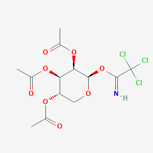 Chemical structure of (2R,3R,4S,5S)-2-(2,2,2-trichloro-1-iminoethoxy)tetrahydro-2H-pyran-3,4,5-triyl triacetate