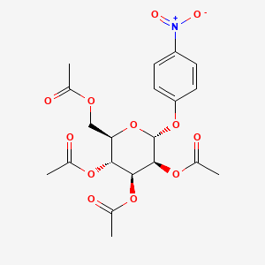 Chemical structure of (2R,3R,4S,5S,6R)-2-(acetoxymethyl)-6-(4-nitrophenoxy)tetrahydro-2H-pyran-3,4,5-triyl triacetate