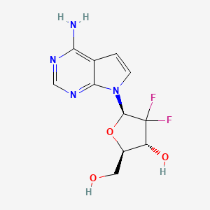 Chemical structure of (2R,3R,5R)-5-(4-Amino-7H-pyrrolo[2,3-d]pyrimidin-7-yl)-4,4-difluoro-2-(hydroxymethyl)tetrahydrofuran-3-ol