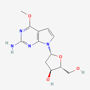 Chemical structure of (2R,3S)-5-(2-amino-4-methoxy-1H-pyrrolo[2,3-d]pyrimidin-5-yl)-2-(hydroxymethyl)tetrahydrofuran-3-ol