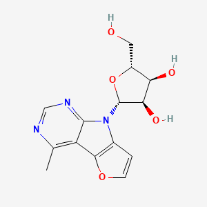 Chemical structure of (2R,3S,4R)-2-(hydroxymethyl)-5-(4-methyl-8H-furo[2',3':4,5]pyrrolo[2,3-d]pyrimidin-8-yl)tetrahydrofuran-3,4-diol