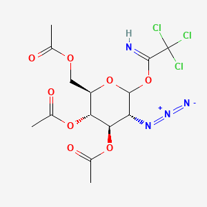 Chemical structure of (2R,3S,4R,5R)-2-(acetoxymethyl)-5-azido-6-(2,2,2-trichloro-1-iminoethoxy)tetrahydro-2H-pyran-3,4-diyl diacetate