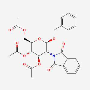 Chemical structure of (2R,3S,4R,5R)-2-(acetoxymethyl)-6-(benzyloxy)-5-(1,3-dioxoisoindolin-2-yl)tetrahydro-2H-pyran-3,4-diyl diacetate