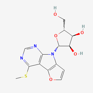 Chemical structure of (2R,3S,4R,5R)-2-(hydroxymethyl)-5-(4-(methylthio)-8H-furo[2',3':4,5]pyrrolo[2,3-d]pyrimidin-8-yl)tetrahydrofuran-3,4-diol