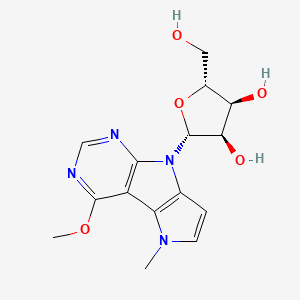 Chemical structure of (2R,3S,4R,5R)-2-(hydroxymethyl)-5-(4-methoxy-5-methylpyrrolo[2',3':4,5]pyrrolo[2,3-d]pyrimidin-8(5H)-yl)tetrahydrofuran-3,4-diol