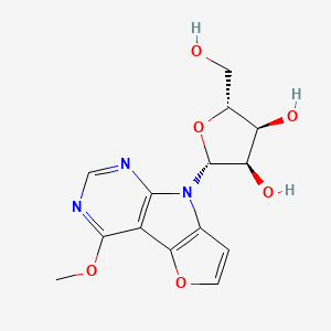 Chemical structure of (2R,3S,4R,5R)-2-(hydroxymethyl)-5-(4-methoxy-8H-furo[2',3':4,5]pyrrolo[2,3-d]pyrimidin-8-yl)tetrahydrofuran-3,4-diol