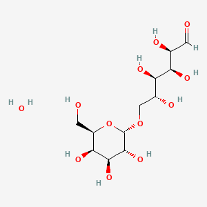 Chemical structure of (2R,3S,4R,5R)-2,3,4,5-Tetrahydroxy-6-(((2S,3R,4S,5R,6R)-3,4,5-trihydroxy-6-(hydroxymethyl)tetrahydro-2H-pyran-2-yl)oxy)hexanal hydrate
