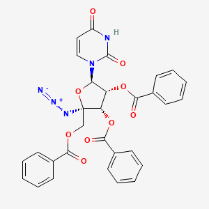 Chemical structure of (2R,3S,4R,5R)-2-azido-2-((benzoyloxy)methyl)-5-(2,4-dioxo-3,4-dihydropyrimidin-1(2H)-yl)tetrahydrofuran-3,4-diyl dibenzoate