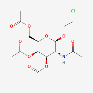 Chemical structure of (2R,3S,4R,5R,6R)-5-acetamido-2-(acetoxymethyl)-6-(2-chloroethoxy)tetrahydro-2H-pyran-3,4-diyl diacetate