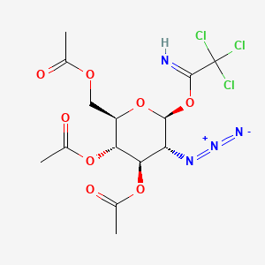 Chemical structure of (2R,3S,4R,5R,6S)-2-(acetoxymethyl)-5-azido-6-(2,2,2-trichloro-1-iminoethoxy)tetrahydro-2H-pyran-3,4-diyl diacetate
