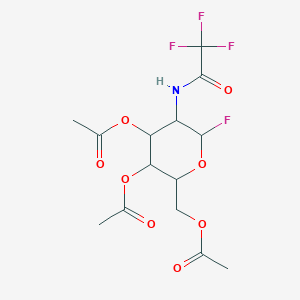 Chemical structure of (2R,3S,4R,5R,6S)-2-(acetoxymethyl)-6-fluoro-5-(2,2,2-trifluoroacetamido)tetrahydro-2H-pyran-3,4-diyl diacetate