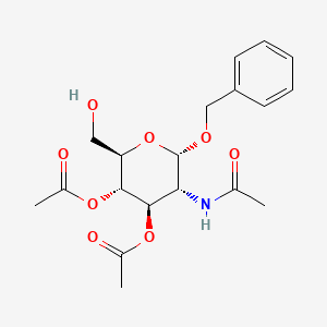 Chemical structure of (2R,3S,4R,5R,6S)-5-acetamido-6-(benzyloxy)-2-(hydroxymethyl)tetrahydro-2H-pyran-3,4-diyl diacetate