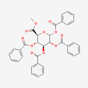 Chemical structure of (2R,3S,4R,5S)-1-(benzoyl-lambda3-oxidanylidene)-5-hydroxy-6-methoxy-6-oxohexane-2,3,4-triyl tribenzoate