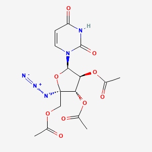 Chemical structure of (2R,3S,4S,5R)-2-(Acetoxymethyl)-2-azido-5-(2,4-dioxo-3,4-dihydropyrimidin-1(2H)-yl)tetrahydrofuran-3,4-diyl diacetate
