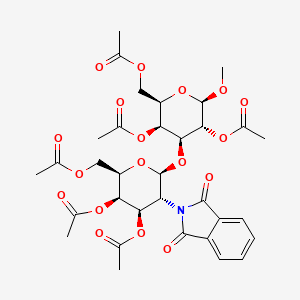 Chemical structure of (2R,3S,4S,5R,6R)-2-(acetoxymethyl)-4-(((2S,3R,4R,5S,6R)-4,5-diacetoxy-6-(acetoxymethyl)-3-(1,3-dioxoisoindolin-2-yl)tetrahydro-2H-pyran-2-yl)oxy)-6-methoxytetrahydro-2H-pyran-3,5-diyl diacetate