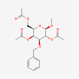 Chemical structure of (2R,3S,4S,5R,6R)-2-(acetoxymethyl)-4-(benzyloxy)-6-methoxytetrahydro-2H-pyran-3,5-diyl diacetate
