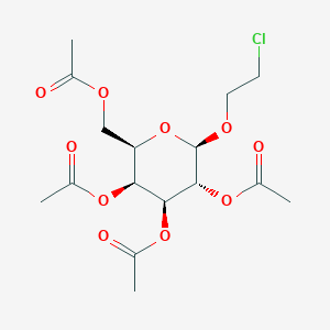 Chemical structure of (2R,3S,4S,5R,6R)-2-(acetoxymethyl)-6-(2-chloroethoxy)tetrahydro-2H-pyran-3,4,5-triyl triacetate