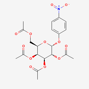 Chemical structure of (2R,3S,4S,5R,6R)-2-(acetoxymethyl)-6-(4-nitrophenoxy)tetrahydro-2H-pyran-3,4,5-triyl triacetate