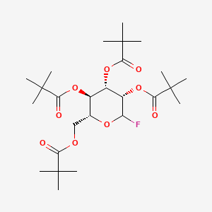 Chemical structure of (2R,3S,4S,5R,6R)-2-fluoro-6-((pivaloyloxy)methyl)tetrahydro-2H-pyran-3,4,5-triyl tris(2,2-dimethylpropanoate)