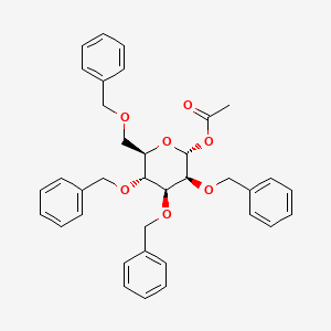 Chemical structure of (2R,3S,4S,5R,6R)-3,4,5-tris(Benzyloxy)-6-((benzyloxy)methyl)tetrahydro-2H-pyran-2-yl acetate