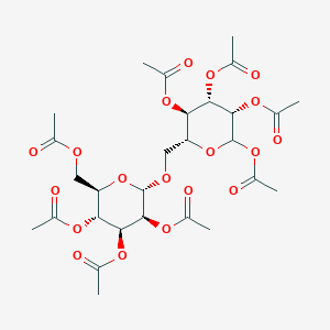 Chemical structure of (2R,3S,4S,5R,6R)-6-((((2S,3S,4S,5R,6R)-3,4,5-triacetoxy-6-(acetoxymethyl)tetrahydro-2H-pyran-2-yl)oxy)methyl)tetrahydro-2H-pyran-2,3,4,5-tetrayl tetraacetate