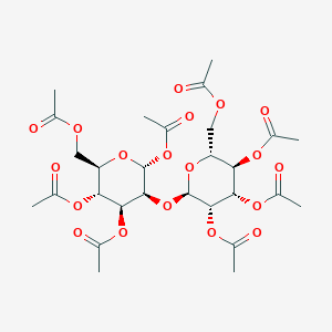 Chemical structure of (2R,3S,4S,5R,6R)-6-(acetoxymethyl)-3-(((2R,3S,4S,5R,6R)-3,4,5-triacetoxy-6-(acetoxymethyl)tetrahydro-2H-pyran-2-yl)oxy)tetrahydro-2H-pyran-2,4,5-triyl triacetate