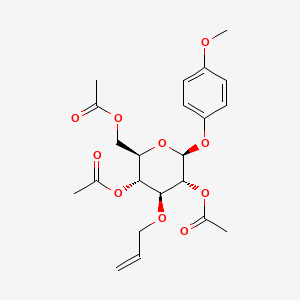 Chemical structure of (2R,3S,4S,5R,6S)-2-(acetoxymethyl)-4-(allyloxy)-6-(4-methoxyphenoxy)tetrahydro-2H-pyran-3,5-diyl diacetate
