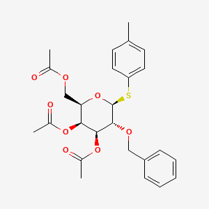 Chemical structure of (2R,3S,4S,5R,6S)-2-(acetoxymethyl)-5-(benzyloxy)-6-(p-tolylthio)tetrahydro-2H-pyran-3,4-diyl diacetate