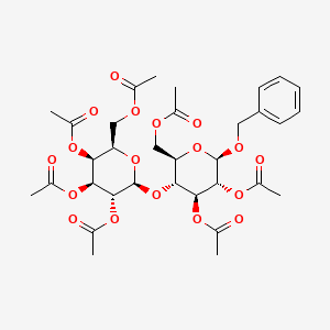 Chemical structure of (2R,3S,4S,5R,6S)-2-(acetoxymethyl)-6-(((2R,3R,4S,5R,6R)-4,5-diacetoxy-2-(acetoxymethyl)-6-(benzyloxy)tetrahydro-2H-pyran-3-yl)oxy)tetrahydro-2H-pyran-3,4,5-triyl triacetate