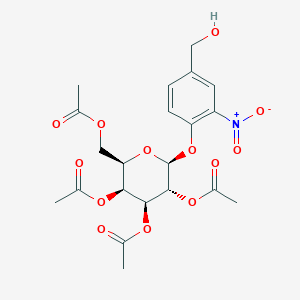 Chemical structure of (2R,3S,4S,5R,6S)-2-(Acetoxymethyl)-6-(4-(hydroxymethyl)-2-nitrophenoxy)tetrahydro-2H-pyran-3,4,5-triyl triacetate