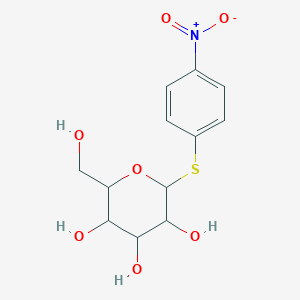 Chemical structure of 2-(Hydroxymethyl)-6-(4-nitrophenyl)sulfanyloxane-3,4,5-triol