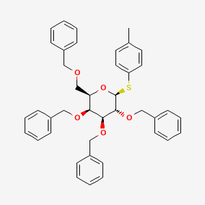 Chemical structure of (2R,3S,4S,5R,6S)-3,4,5-tris(benzyloxy)-2-((benzyloxy)methyl)-6-(p-tolylthio)tetrahydro-2H-pyran