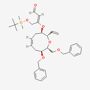 Chemical structure of (2R,3S,4S,5R,6S)-4,5-bis(benzyloxy)-2-((benzyloxy)methyl)-6-((dimethyl(2-methylpentan-2-yl)silyl)oxy)tetrahydro-2H-pyran-3-ol