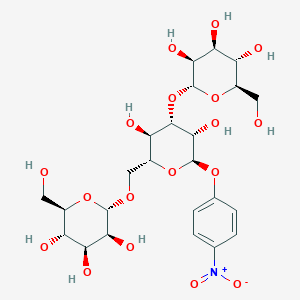 Chemical structure of (2R,3S,4S,5S,6R)-2-(((2R,3S,4S,5R,6R)-3,5-dihydroxy-2-(4-nitrophenoxy)-6-((((2S,3S,4S,5S,6R)-3,4,5-trihydroxy-6-(hydroxymethyl)tetrahydro-2H-pyran-2-yl)oxy)methyl)tetrahydro-2H-pyran-4-yl)oxy)-6-(hydroxymethyl)tetrahydro-2H-pyran-3,4,5-triol