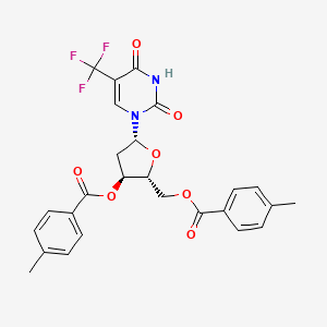Chemical structure of (2R,3S,5R)-5-(2,4-Dioxo-5-(trifluoromethyl)-3,4-dihydropyrimidin-1(2H)-yl)-2-(((4-methylbenzoyl)oxy)methyl)tetrahydrofuran-3-yl 4-methylbenzoate
