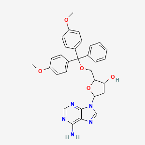 Chemical structure of (2R,3S,5R)-5-(6-amino-9H-purin-9-yl)-2-((bis(4-methoxyphenyl)(phenyl)methoxy)methyl)tetrahydrofuran-3-ol