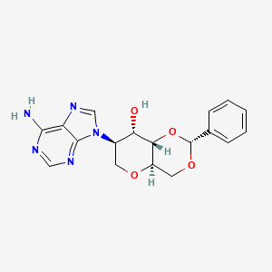 Chemical structure of (2R,4aR,7R,8S,8aS)-7-(6-Amino-9H-purin-9-yl)-2-phenylhexahydropyrano[3,2-d][1,3]dioxin-8-ol