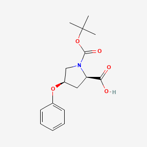 Chemical structure of (2R,4R)-1-(tert-Butoxycarbonyl)-4-phenoxypyrrolidine-2-carboxylic acid